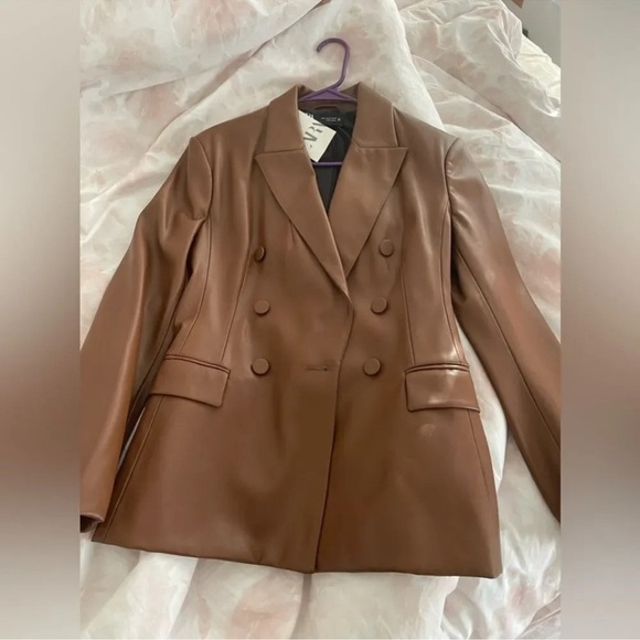 Zara Brown Double-breasted Faux Blazer Brandy Jacket Blazer, NWT - Picture 10 of 12